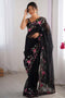 Avivah Black Net Floral Embroidered Ready to Wear Saree