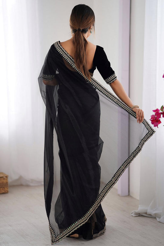 Eira Black Net Embellished Designer Border Ready to Wear Saree