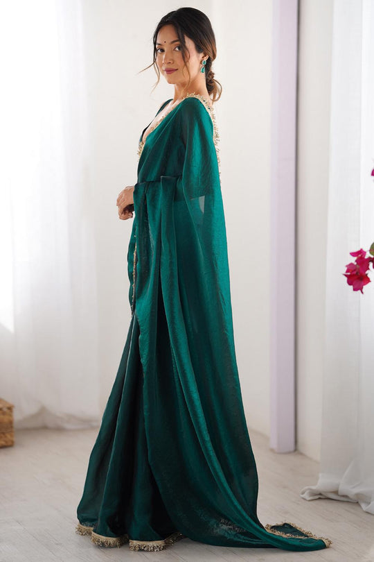 Simran Satin Teal Green Embellished Ready to Wear Saree