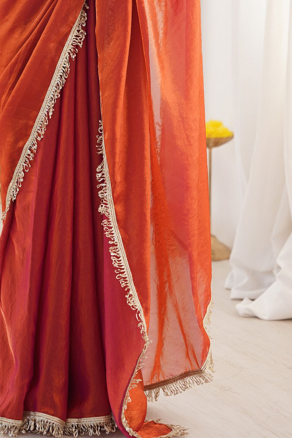 Malia Burnt Orange Satin Embellished Border Ready to Wear Saree