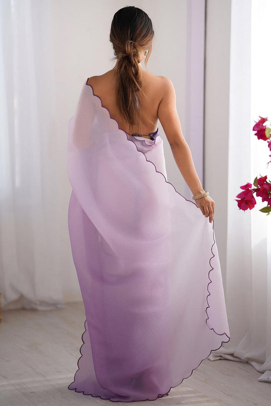 Hadil Lavender Chiffon Embellished Ready to Wear Saree