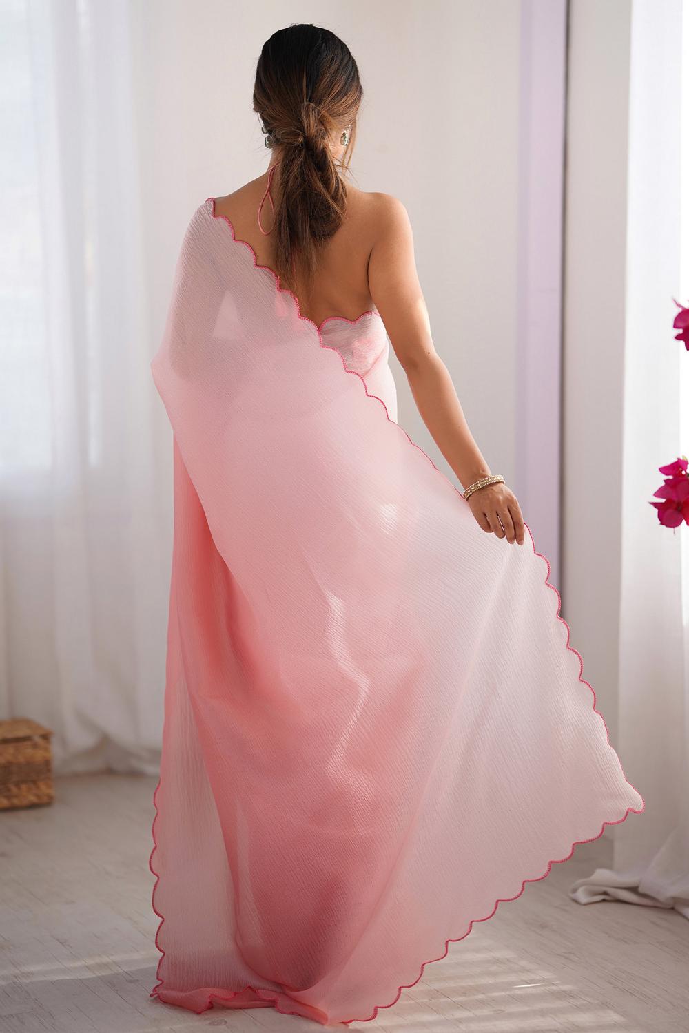 Hadil Pink Chiffon Embellished Ready to Wear Saree