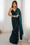 Adi Teal Green Satin Silk Sequin Embellished Ready to Wear Saree