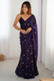 Adi Purple Satin Silk Sequin Embellished Ready to Wear Saree