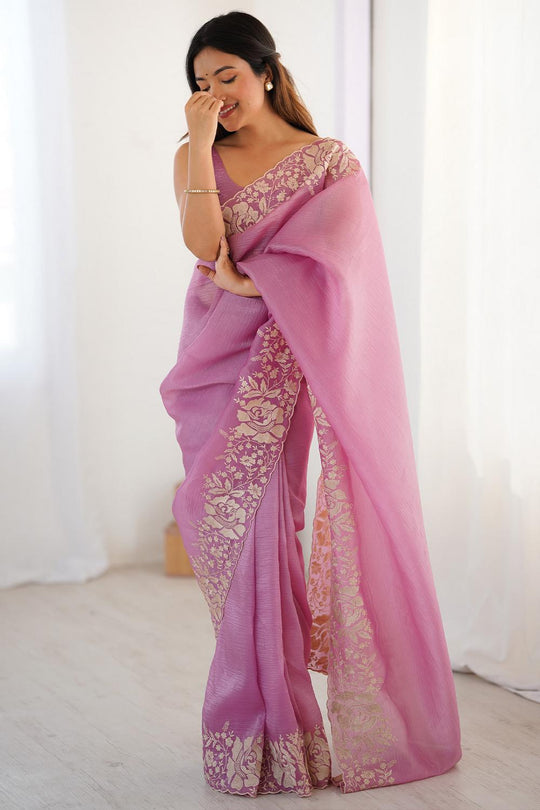 Dory Purple Tissue Floral Embroidered Ready to Wear Saree