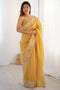 Dory Mustard Tissue Floral Embroidered Ready to Wear Saree
