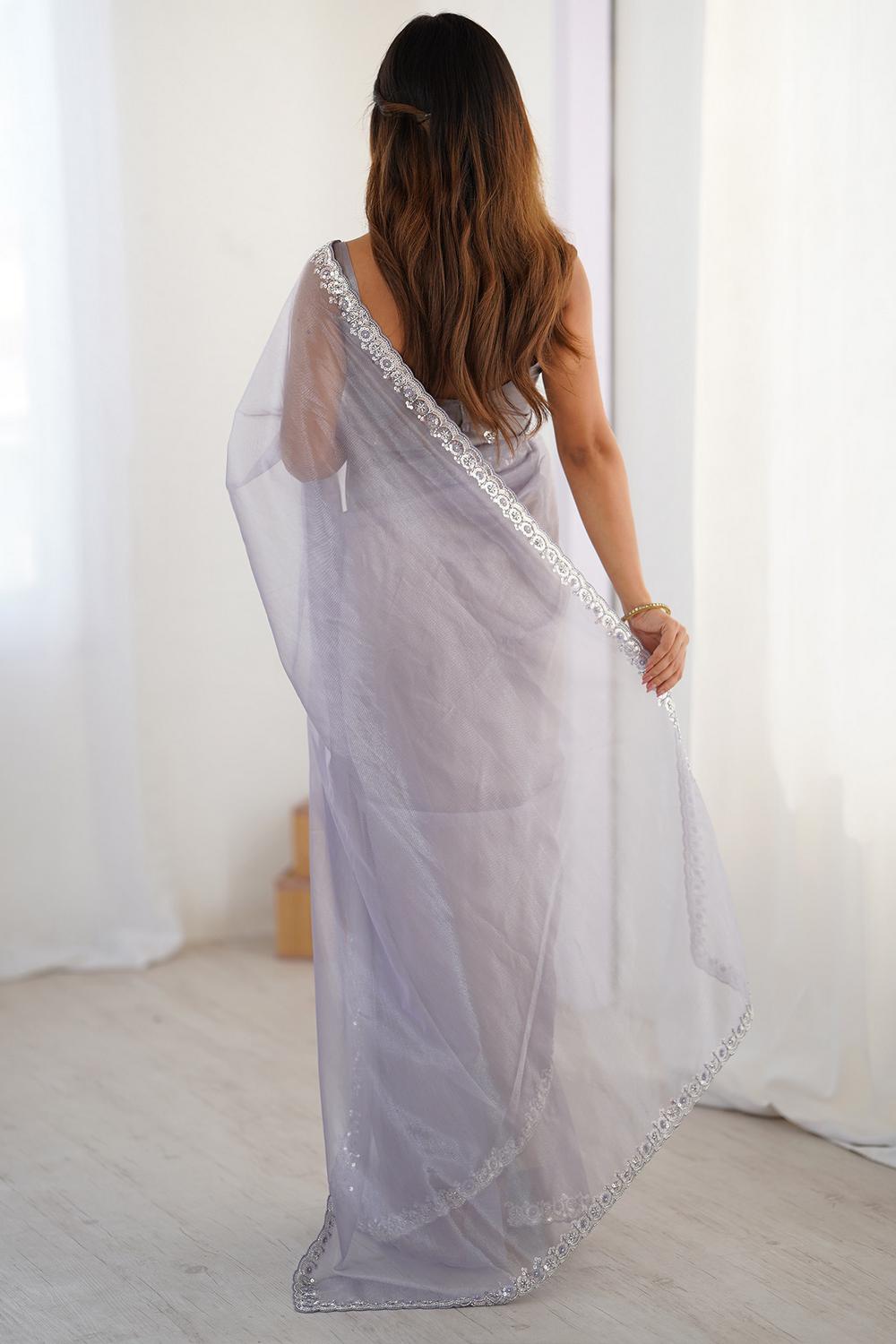 Sienna Lavender Shimmery Net Cutdana Embellished Ready to Wear Saree