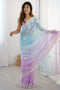Opal Blue and Lavender Tissue Embroidered Border Ready to Wear Saree