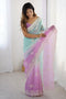 Opal Turquoise and Purple Tissue Embroidered Border Ready to Wear Saree