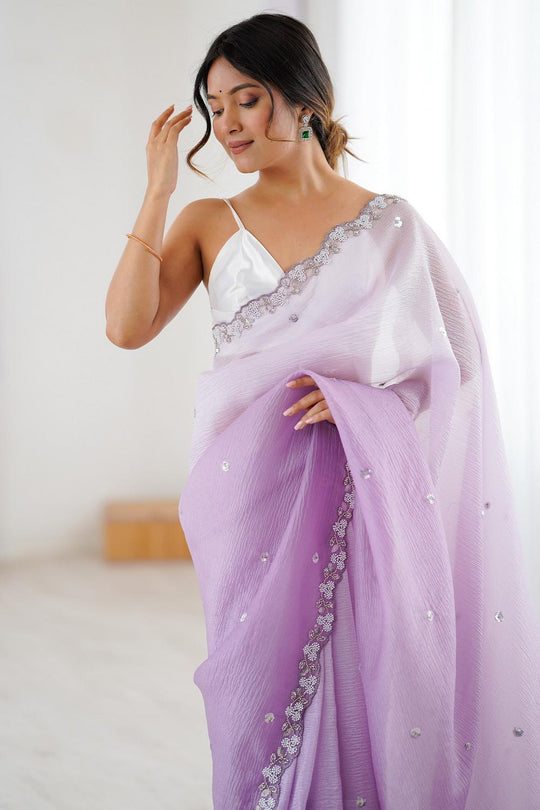 Paula Purple Chiffon Embellished Border Ready to Wear Saree