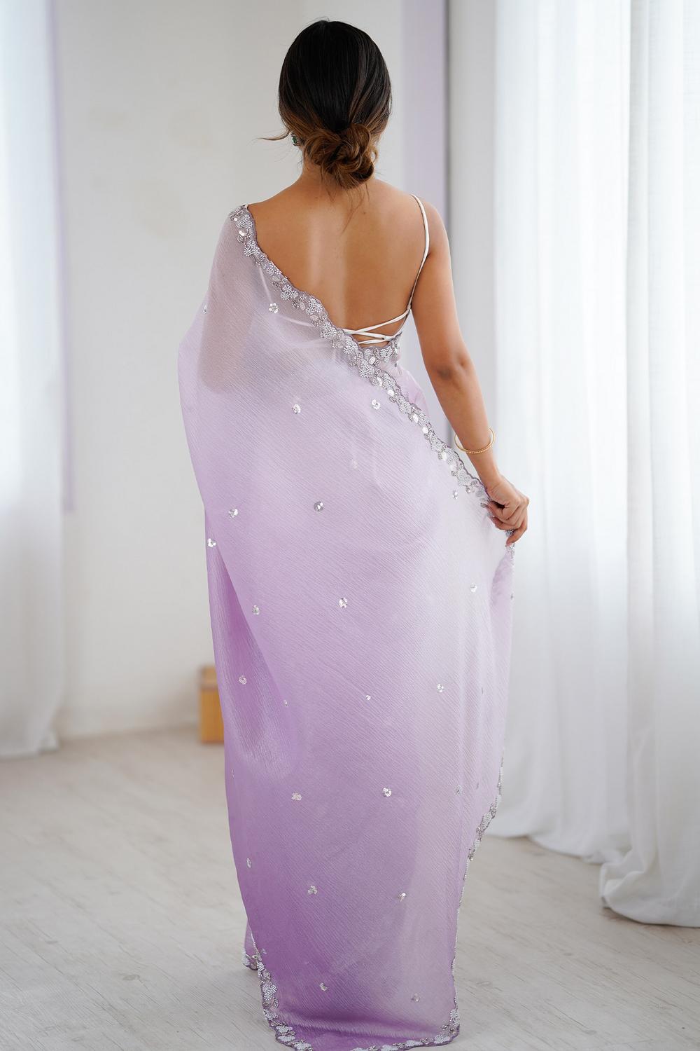 Paula Purple Chiffon Embellished Border Ready to Wear Saree