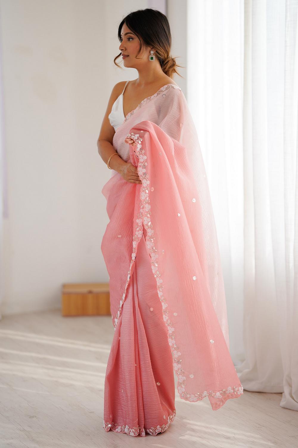 Paula Pink Chiffon Embellished Border Ready to Wear Saree