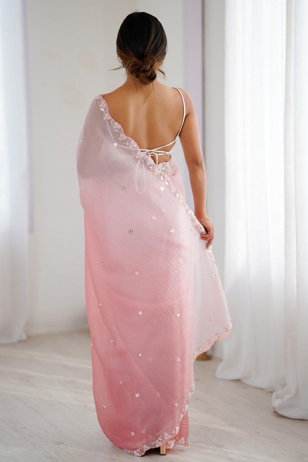 Paula Pink Chiffon Embellished Border Ready to Wear Saree