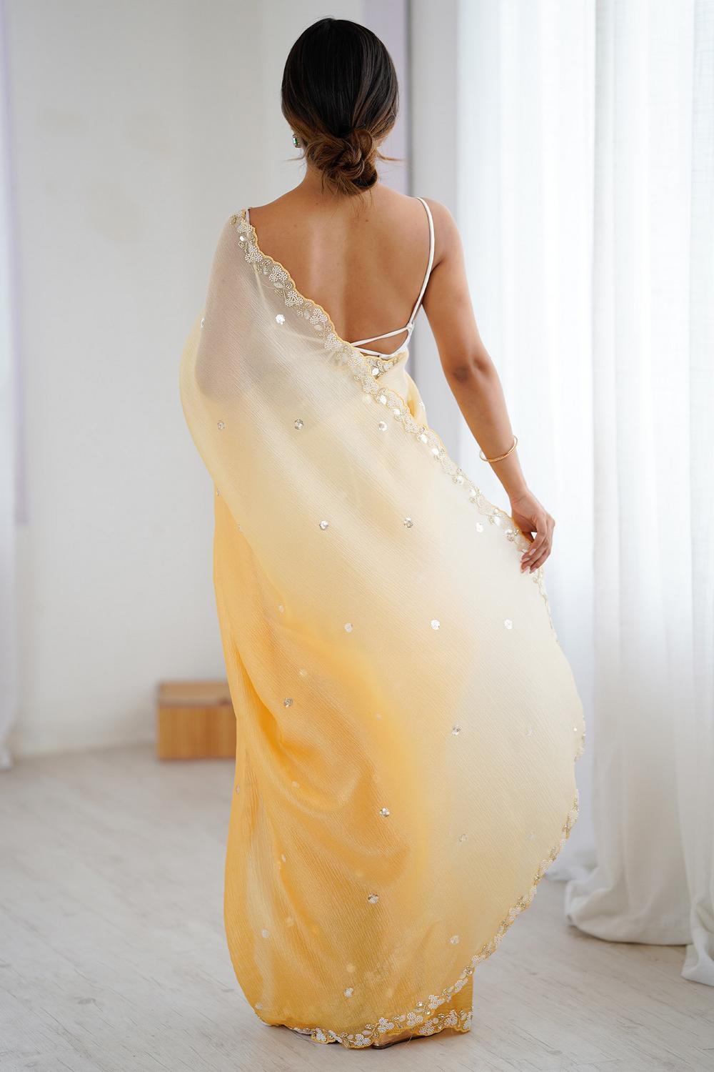 Paula Yellow Chiffon Embellished Border Ready to Wear Saree