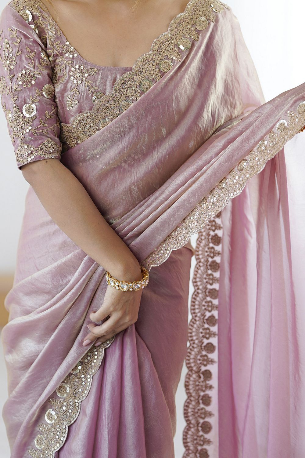 Lori Purple Tissue Saree with Embroidered Border Ready To Wear One Minute Saree