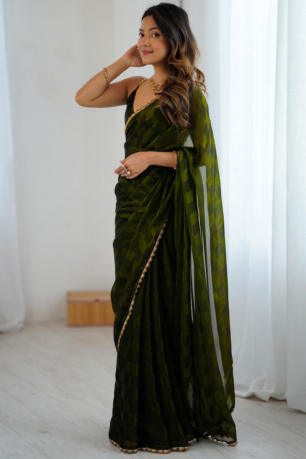 Mari Green Chiffon Designer Border Ready to Wear Saree