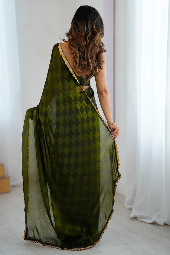 Mari Green Chiffon Designer Border Ready to Wear Saree