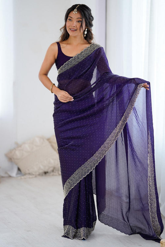 Ilanova Teal Blue Satin Embellished Ready to Wear Saree