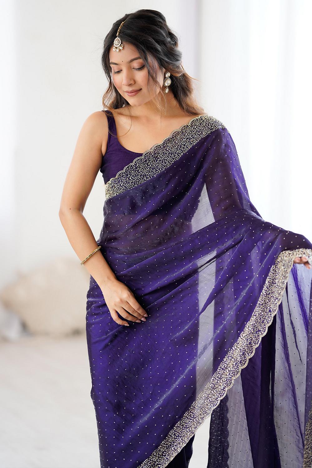 Ilanova Teal Blue Satin Embellished Ready to Wear Saree