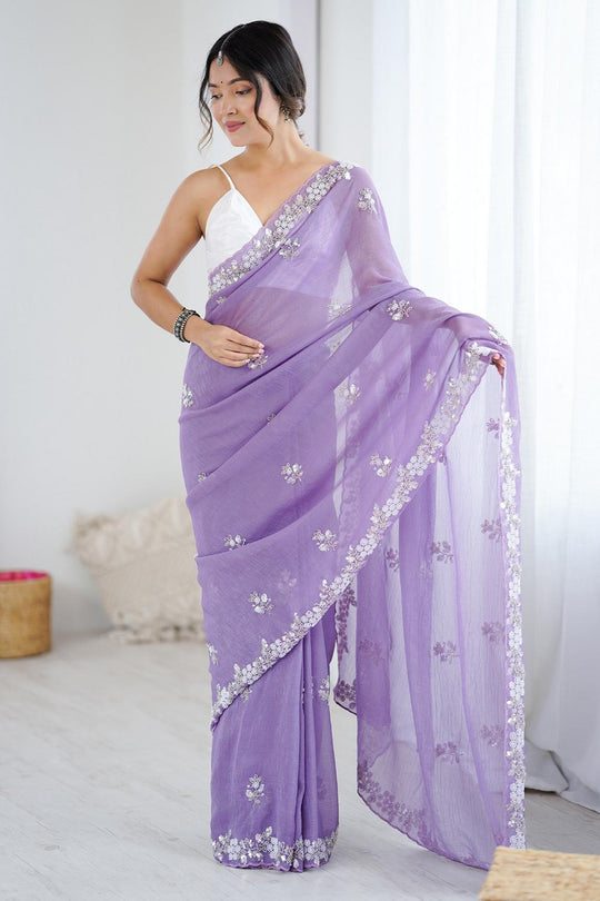 Isabella Lavendar Chiffon Cutwork Border Ready to Wear Saree