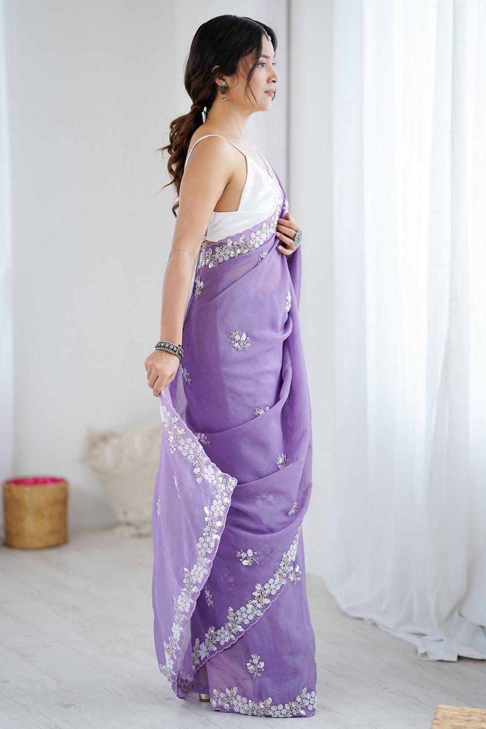 Isabella Lavendar Chiffon Cutwork Border Ready to Wear Saree
