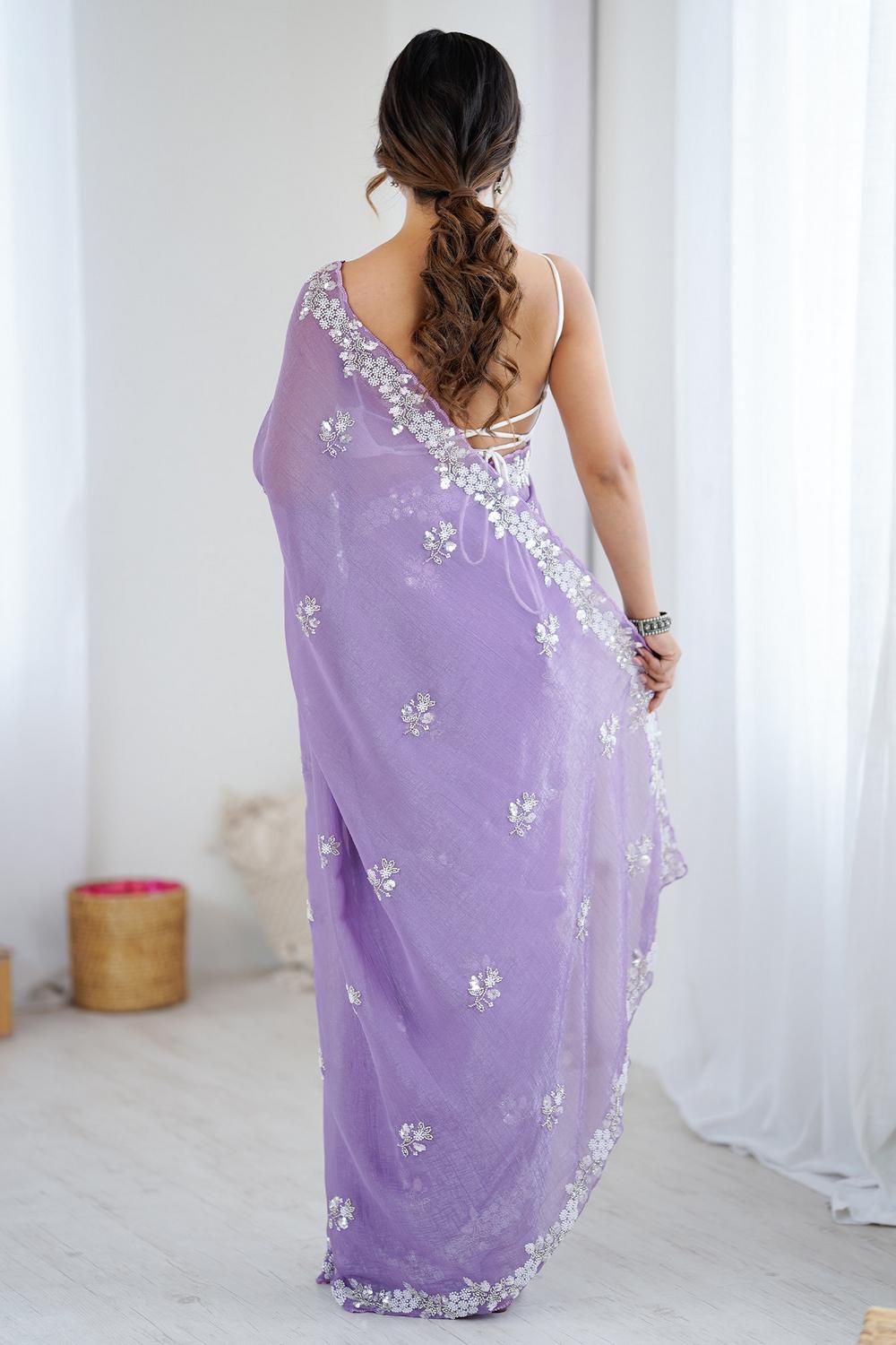 Isabella Lavendar Chiffon Cutwork Border Ready to Wear Saree