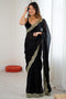 Kensie Black Satin Zari Work Border Party Wear Ready to Wear Saree