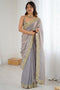 Kensie Grey Satin Zari Work Border Party Wear Ready to Wear Saree