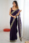 Kensie Purple Satin Zari Work Border Party Wear Ready to Wear Saree