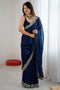 Kensie Navy Blue Satin Zari Work Border Party Wear Ready to Wear Saree