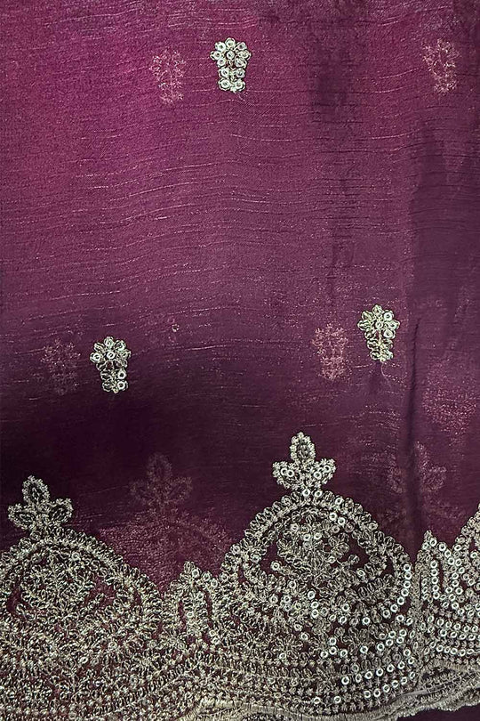 Candie Burgundy Chiffon Gold Cutwork Border Embroidered Ready to Wear Saree