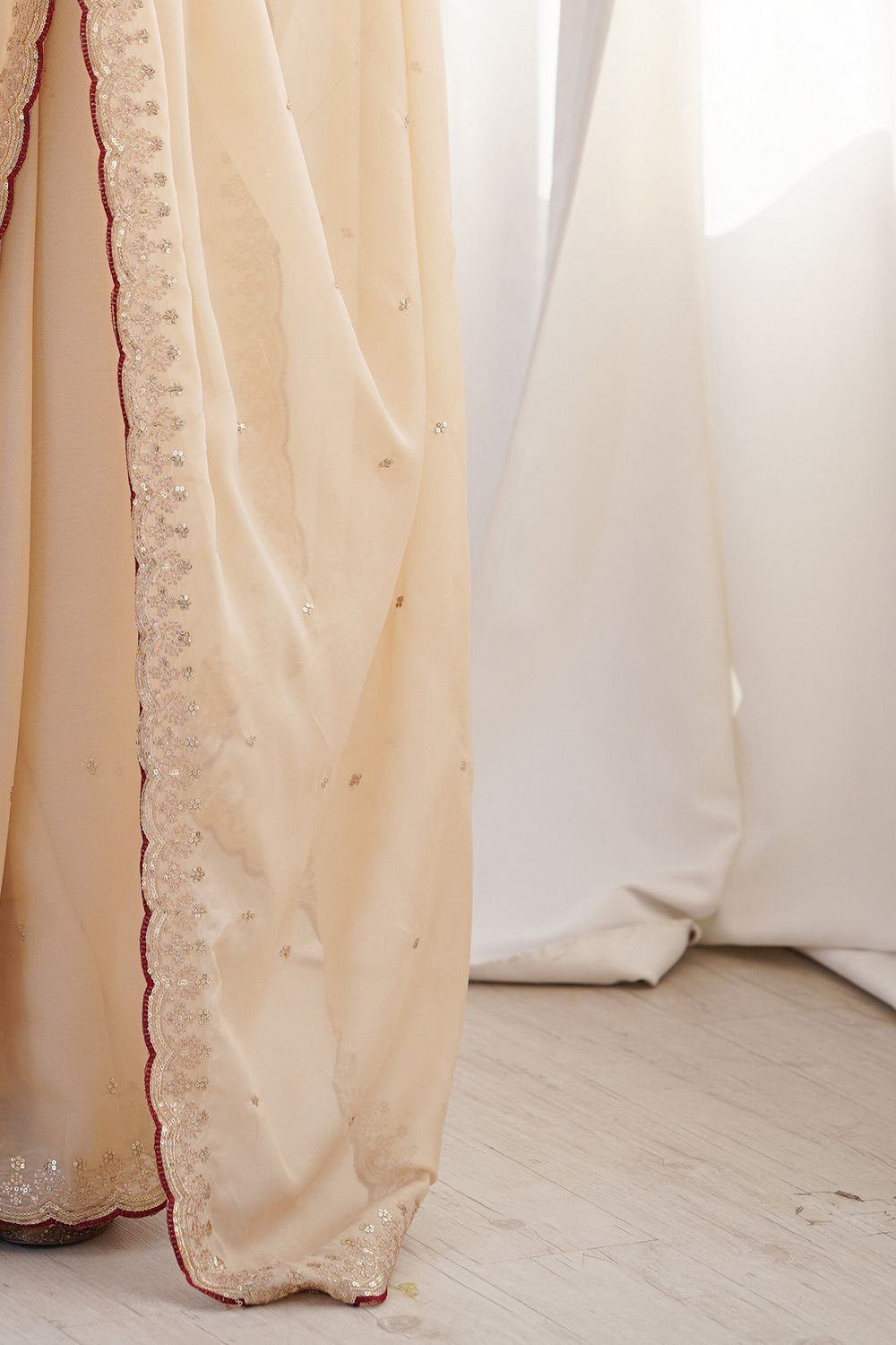 Lisa Cream Georgette Embellished Sequin Embroidered Ready to Wear Saree