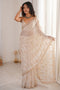 Asha Cream Satin Beaded Sequin Embroidered Ready to Wear Saree