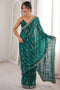 Alice Teal Green Satin Sequins Designer Ready to Wear Saree
