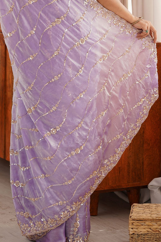Alice Lavender Satin Sequins Designer Ready to Wear Saree