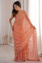 Alice Peach Satin Sequins Designer Ready to Wear Saree