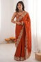 Nayna Rust Orange Satin Embellished Ready to Wear Saree