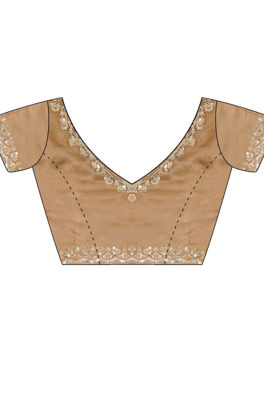 Lyric Beige Gold Satin with Sequin Floral Embroidery Pre-Stitched Saree