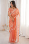 Lyric Peach Satin with Sequin Floral Embroidery Pre-Stitched Saree