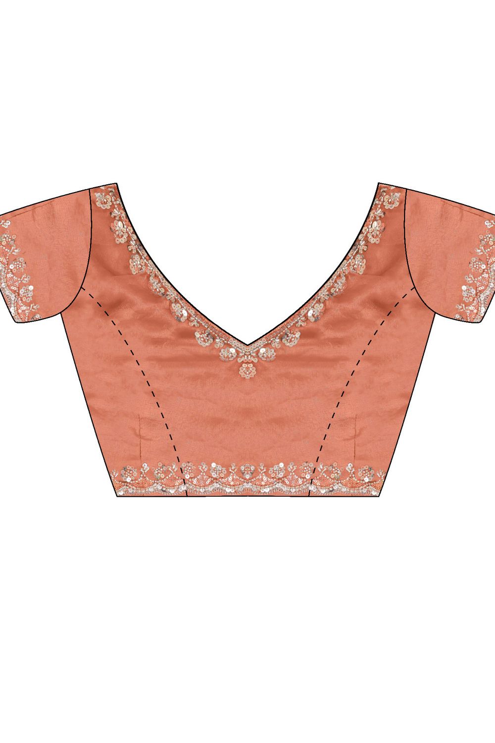 Lyric Peach Satin with Sequin Floral Embroidery Pre-Stitched Saree