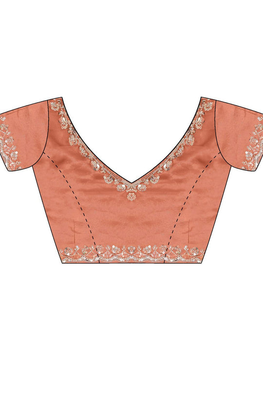 Lyric Peach Satin with Sequin Floral Embroidery Pre-Stitched Saree