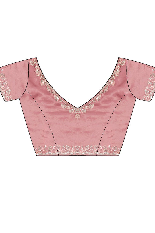 Lyric Pink Satin with Sequin Floral Embroidery Pre-Stitched Saree