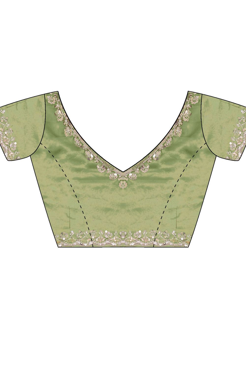 Lyric Sea Green Satin with Sequin Floral Embroidery Pre-Stitched Saree