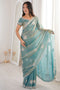 Lyric Light Blue Satin with Sequin Floral Embroidery Pre-Stitched Saree