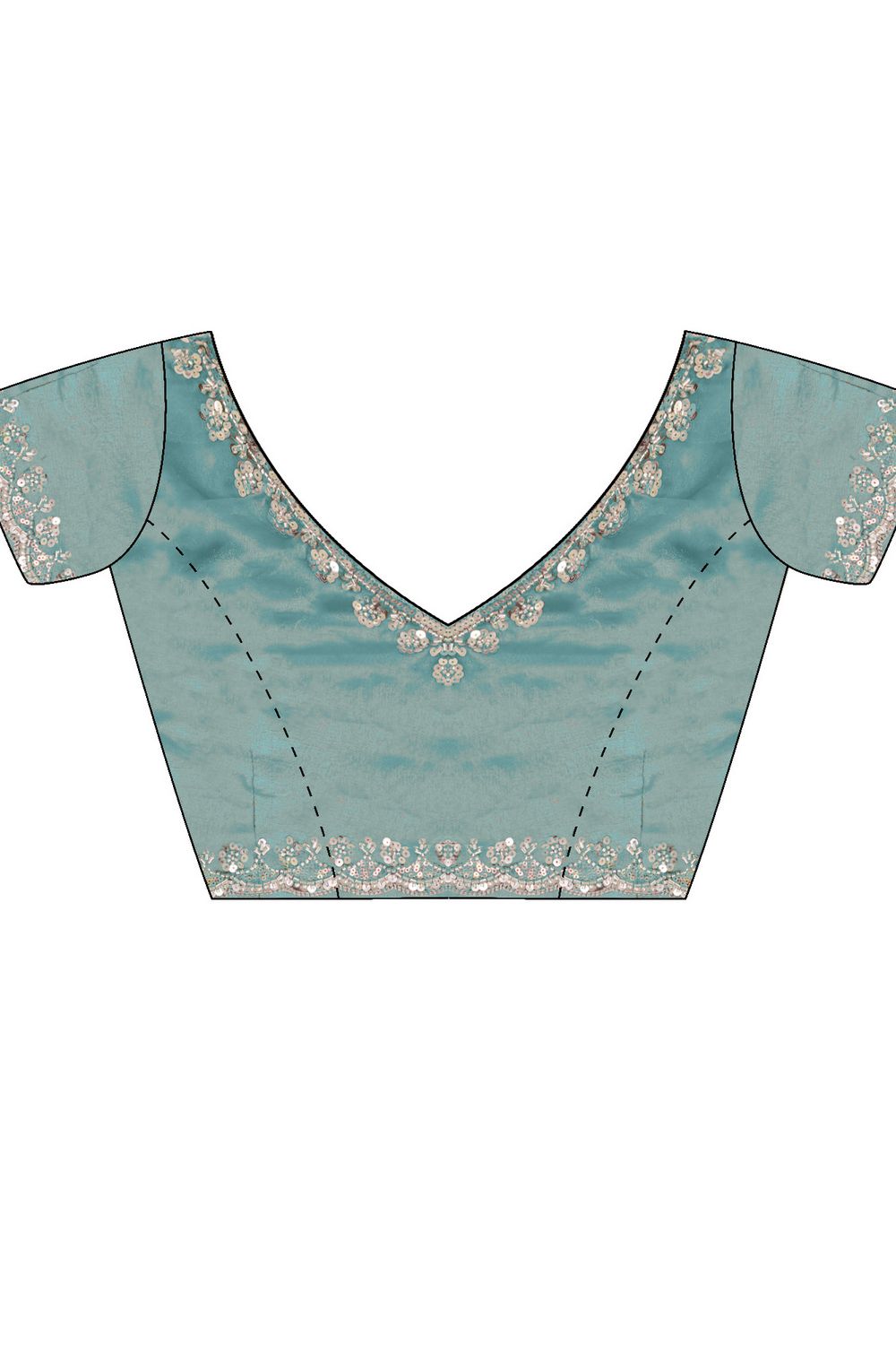 Lyric Light Blue Satin with Sequin Floral Embroidery Pre-Stitched Saree