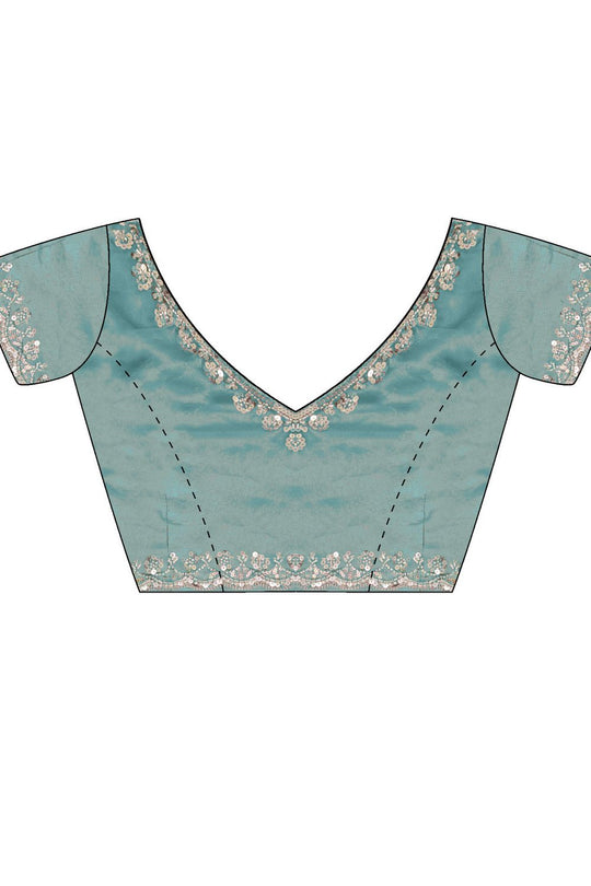 Lyric Light Blue Satin with Sequin Floral Embroidery Pre-Stitched Saree