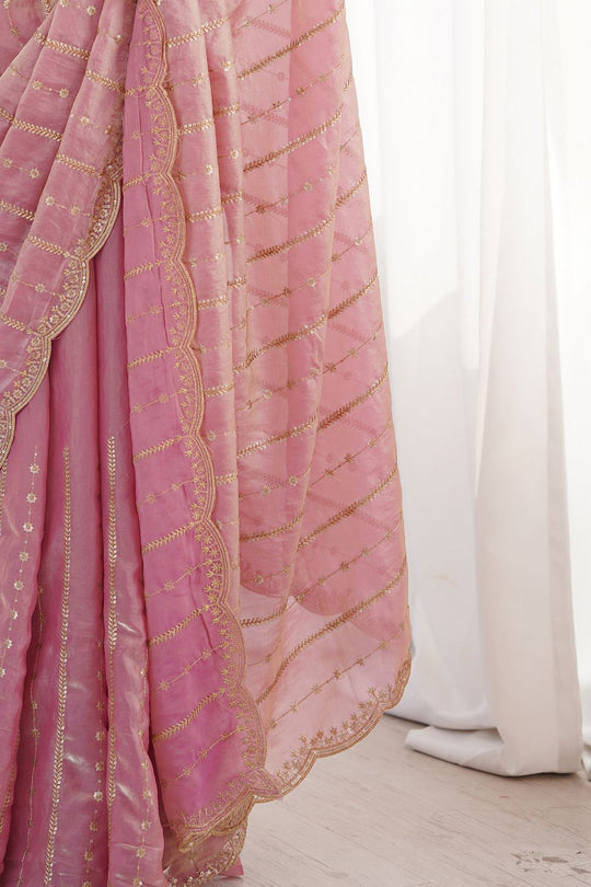 Alice Mauve Pink Satin Sequins Ready to Wear One Minute Saree