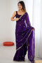 Megha Purple Satin Floral Sequin Ready to Wear Saree