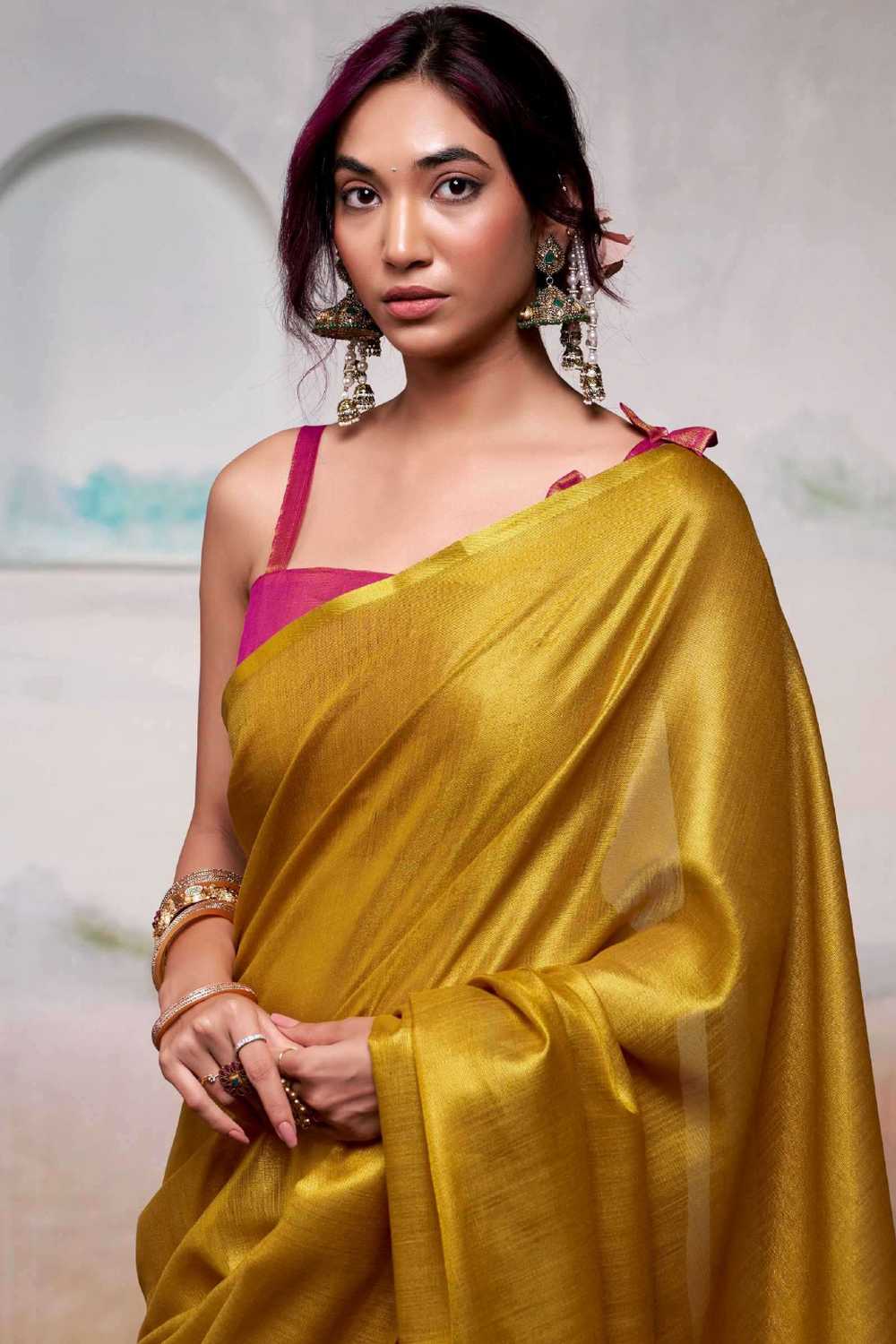 Lucia Yellow Tissue Saree with Solid Design Ready to Wear One Minute Saree
