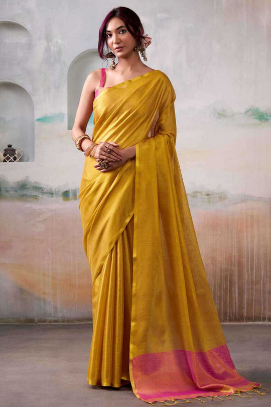 Lucia Yellow Tissue Saree with Solid Design Ready to Wear One Minute Saree
